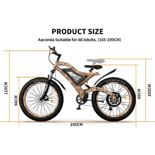 Aostirmotor S18 All Terrain 1500W 48V Full Suspension Mountain Electric Bike - Snakeskin - Image 2